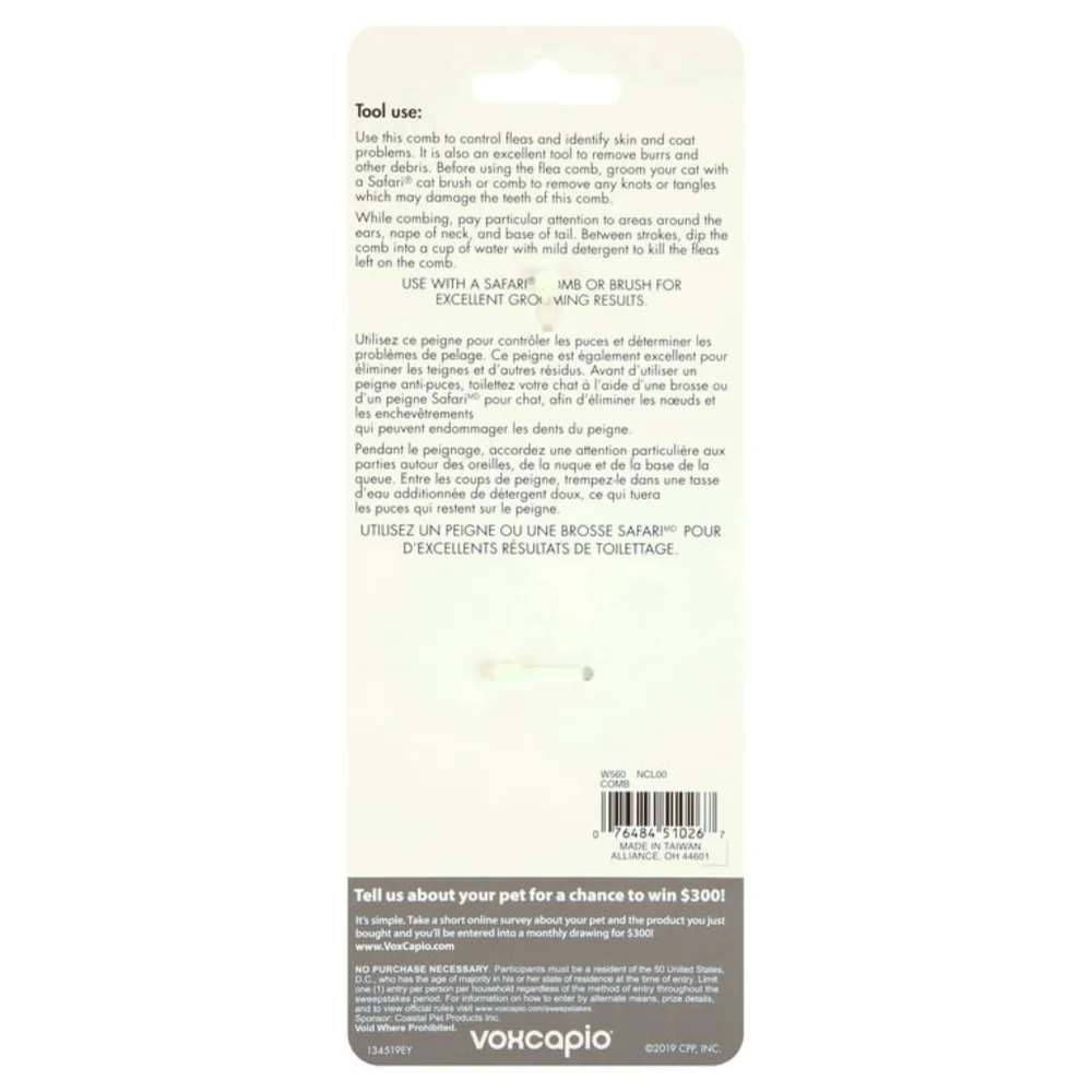 Safari By Coastal NWT Green Cat Flea Comb- 1ct 🐈